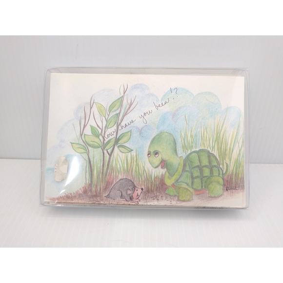 Vintage Greeting Card Mouse Turtle Lake Note How Have You Been 10 Count Handmade - Picture 1 of 4